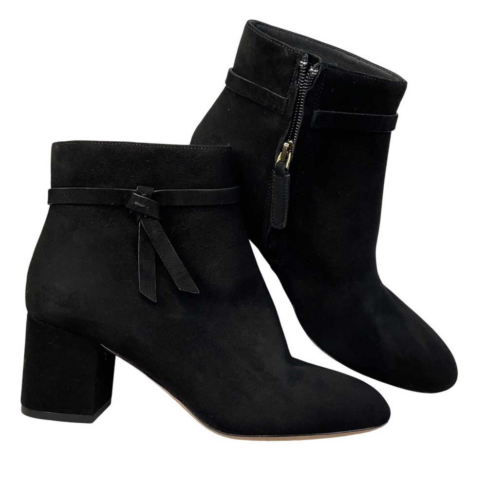 Kate Spade Knott Mid Ankle Boots Womens Sz 5B Black Suede Block Heel Side Zip